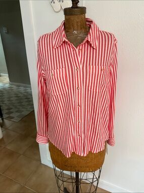 NWT Philosophy Red and White Striped Button-Up Shirt Sizes PL & PXL